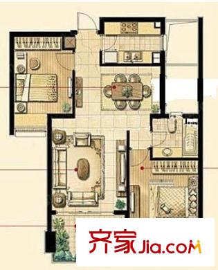 綠地新里紫峰公館戶型圖戶型圖 2室  2室2廳1衛(wèi)