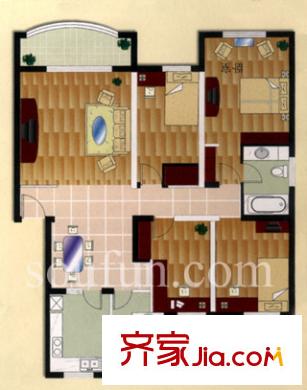 百家湖花園西花園戶型圖戶型圖 4室 4室2廳1衛(wèi)1廚