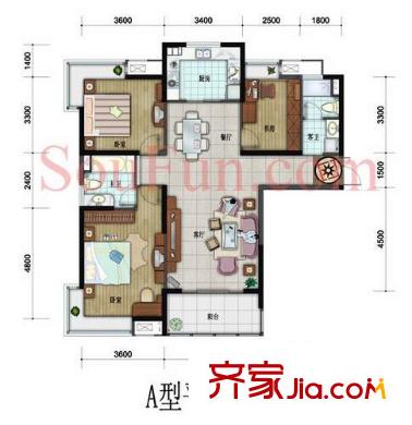 龍鳳玫瑰園戶型圖戶型圖 3室 3室2廳2衛(wèi)1廚
