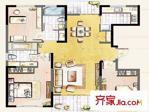 宋都美域戶型圖二期錦園2幢2-17層A12戶型 3室2廳2衛(wèi)1廚