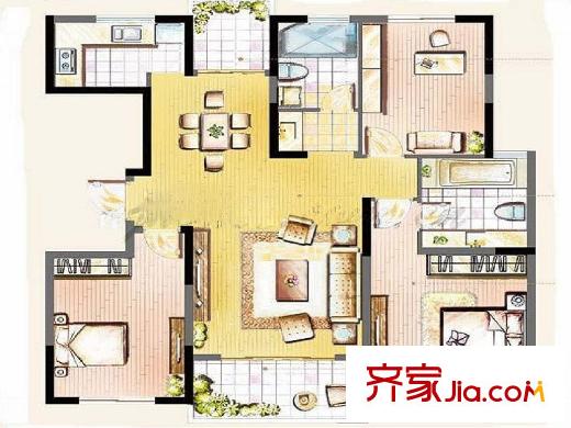 宋都美域戶型圖二期錦園2幢2-17層A11戶型 3室2廳2衛(wèi)1廚