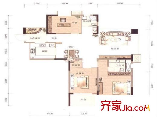 奧體新城青桐園戶型圖戶型圖 3室 3室2廳2衛(wèi)1廚