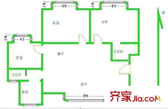 武夷商城戶型圖戶型圖 3室 3室2廳1衛(wèi)1廚