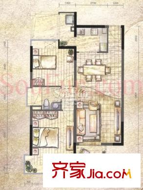 中海塞納麗舍戶型圖戶型圖 2室 2室2廳1衛(wèi)1廚