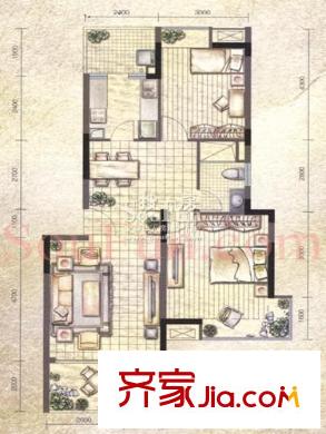 中海塞納麗舍戶型圖戶型圖 2室 2室2廳1衛(wèi)1廚