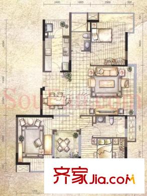 中海塞納麗舍戶型圖戶型圖 3室 3室2廳1衛(wèi)1廚