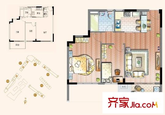 仁恒G53公寓戶型圖戶型圖 2室 2室2廳1衛(wèi)