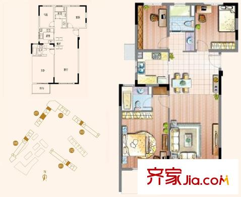 仁恒G53公寓戶型圖 戶型圖 3室 3室2廳2衛(wèi)