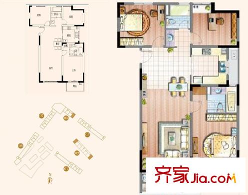 仁恒G53公寓戶型圖 戶型圖 3室 3室2廳2衛(wèi)