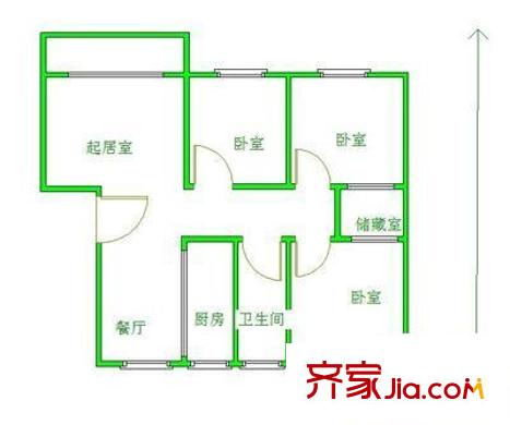 明月新寓戶型圖戶型圖 3室 3室1廳1衛(wèi)1廚