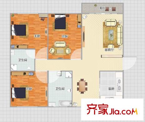 泰盈陽光之旅戶型圖戶型圖 3室 3室2廳2衛(wèi)1廚
