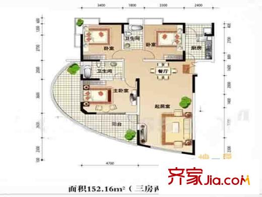 濱江奧城戶型圖戶型圖 3室 3室2廳1衛(wèi)1廚
