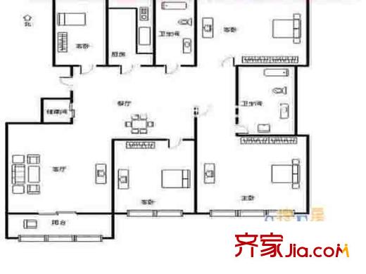 匯林綠洲戶型圖戶型圖 4室 4室2廳2衛(wèi)1廚