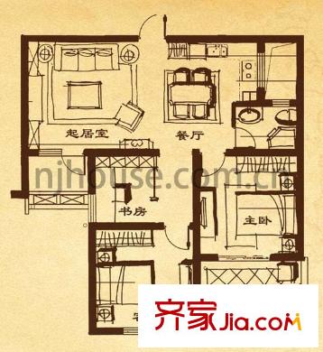 盈嘉香榴灣戶型圖戶型圖 3室 3室1廳1衛(wèi)1廚