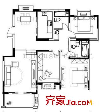 挪威森林戶型圖戶型圖 3室 3室2廳1衛(wèi)1廚