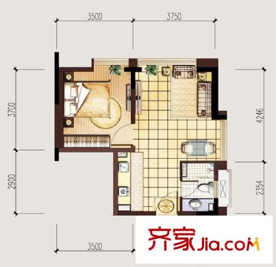 中海凱旋門戶型圖戶型圖 1室 1室1廳1衛(wèi)1廚
