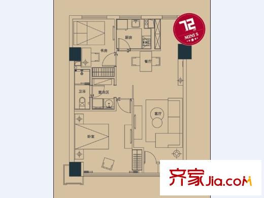 融僑世家戶型圖mini公寓戶型 2室2廳1衛(wèi)1廚