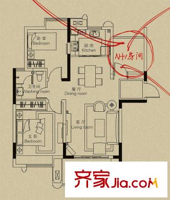 融僑世家戶型圖一期01、02#標準層A1戶型 2室2廳1衛(wèi)1廚