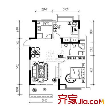 上城風(fēng)景戶(hù)型圖H 2室2廳1衛(wèi)1廚