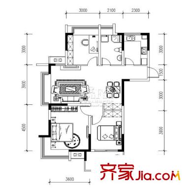 上城風(fēng)景戶(hù)型圖C 3室2廳1衛(wèi)1廚