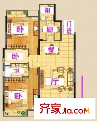 金域中央街區(qū)戶型圖戶型圖 3室 3室2廳1衛(wèi)1廚