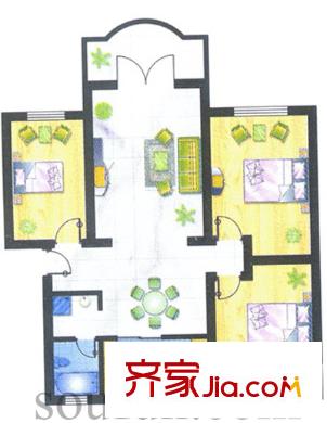 明月花園戶型圖戶型圖 3室 3室2廳1衛(wèi)1廚