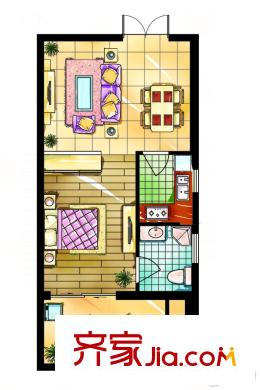 金城麗景戶型圖三期標(biāo)準(zhǔn)層A戶型 1室2廳1衛(wèi)1廚