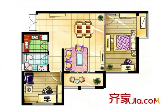 金城麗景戶型圖三期標(biāo)準(zhǔn)層B戶型 2室2廳1衛(wèi)1廚