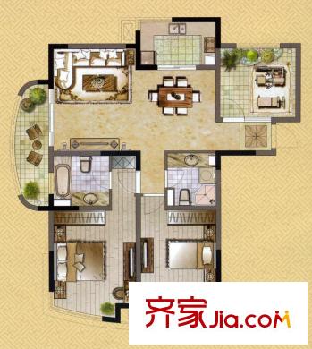 世紀東山戶型圖戶型圖 3室 3室2廳1衛(wèi)1廚