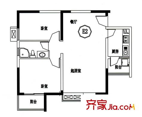 江畔明珠廣場(chǎng)戶型圖戶型圖 2室 2室2廳1衛(wèi)1廚