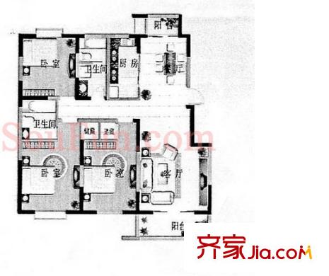 高新花苑戶型圖戶型圖 3室 3室2廳2衛(wèi)1廚