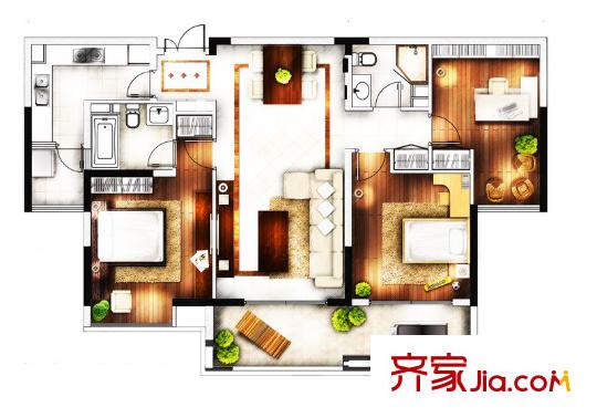 金基匯錦國(guó)際戶型圖二期凌江A2戶型 3室2廳2衛(wèi)1廚
