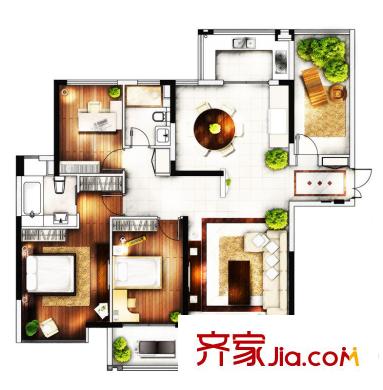 金基匯錦國(guó)際戶型圖二期2#、4#標(biāo)準(zhǔn)層A1戶型 3室2廳2衛(wèi)1廚