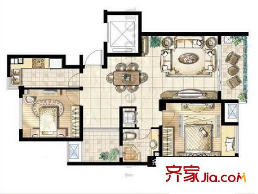 金地名京戶型圖戶型圖 3室 3室1廳1衛(wèi)1廚