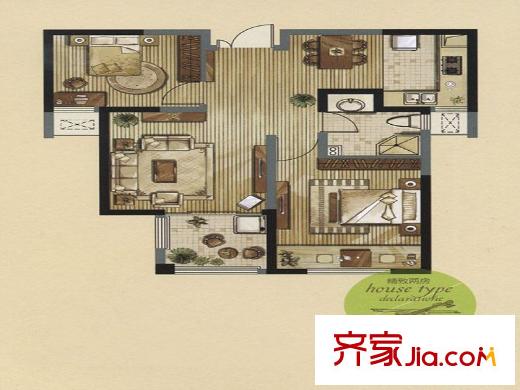 海德北岸城四期A3戶型 2室2廳1衛(wèi)1廚