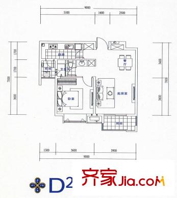 東方龍湖灣戶型圖戶型圖 1室 1室2廳1衛(wèi)1廚