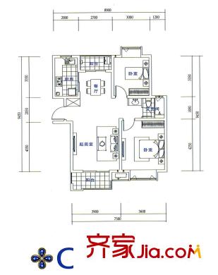 東方龍湖灣戶型圖戶型圖 2室 2室2廳1衛(wèi)1廚