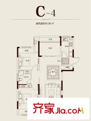 保利梧桐語戶型圖一期20號(hào)樓標(biāo)準(zhǔn)層C4戶型 2室2廳1衛(wèi)1廚
