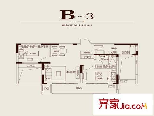 保利梧桐語戶型圖一期10、11號(hào)樓標(biāo)準(zhǔn)層B3戶型 3室1廳1衛(wèi)1廚