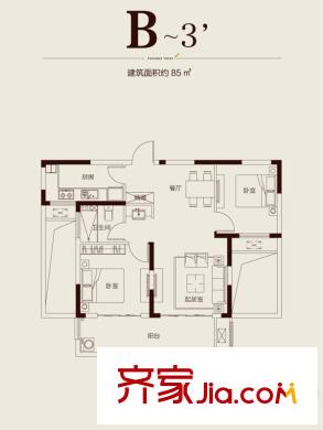 保利梧桐語戶型圖一期20號(hào)樓標(biāo)準(zhǔn)層B3'戶型 2室2廳1衛(wèi)1廚