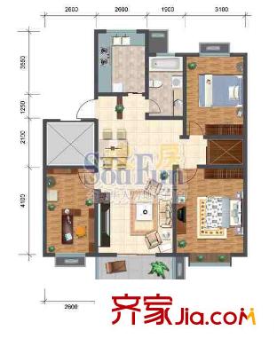 海潤楓景家園戶型圖戶型圖  3室 3室2廳1衛(wèi)1廚