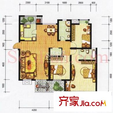 華匯康城戶型圖戶型圖 3室 3室2廳2衛(wèi)1廚
