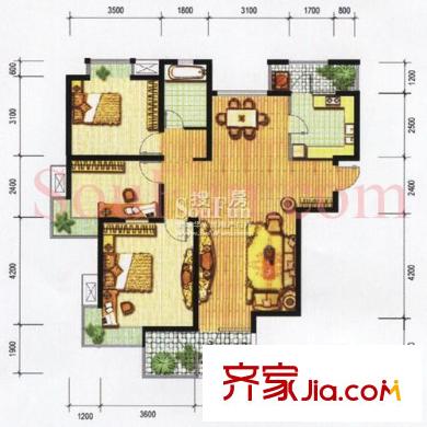 華匯康城戶型圖戶型圖 3室 3室2廳2衛(wèi)1廚