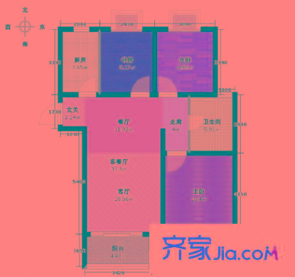 天潤城十四街區(qū)戶型圖戶型圖 3室 3室2廳1衛(wèi)1廚