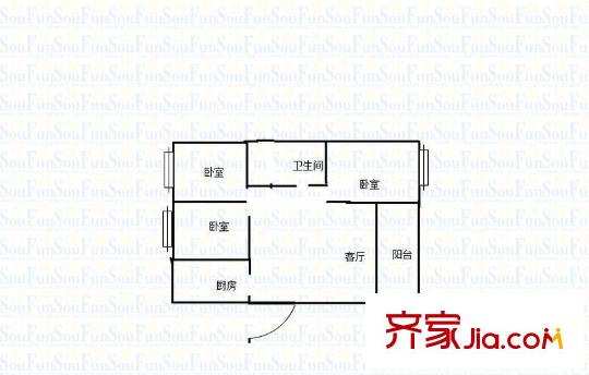 天潤城十四街區(qū)戶型圖戶型圖 3室 3室2廳1衛(wèi)1廚