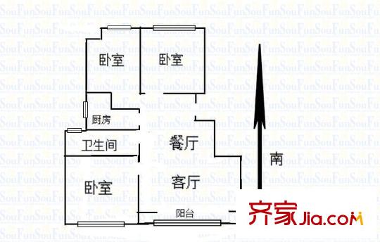 天潤(rùn)城十二街區(qū)戶型圖戶型圖 3室 3室2廳1衛(wèi)1廚