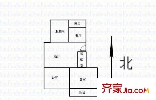 橋北新村戶型圖戶型圖 2室 2室2廳1衛(wèi)1廚