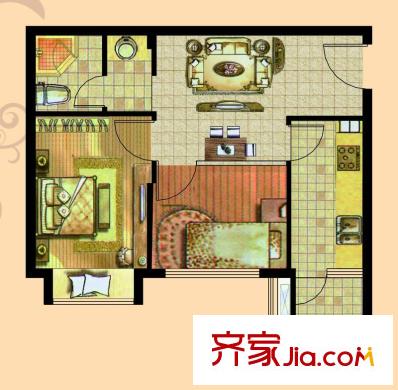 21世紀(jì)國際公寓戶型圖二期59#樓6-31層標(biāo)準(zhǔn)層C1戶型 2室1廳1衛(wèi)1廚