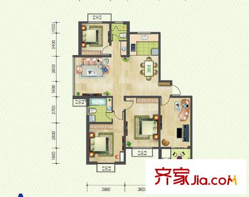 高爾夫國際花園一期11幢標(biāo)準(zhǔn)層A1戶型 4室2廳2衛(wèi)1廚