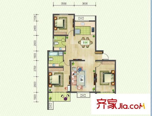 高爾夫國際花園一期11幢標(biāo)準(zhǔn)層C1戶型圖 3室2廳2衛(wèi)1廚